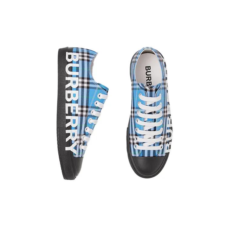Burberry Low top Stylish Skateboarding Shoes Women's Azure Blue (Unisex) Canvas Shoes 80395201