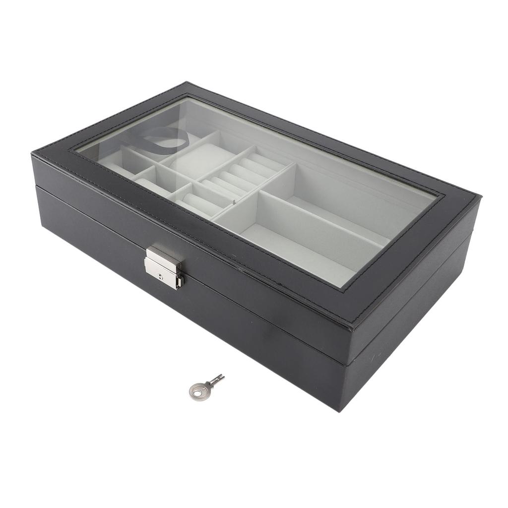 Watch Storage Box Waterproof Dustproof 4 Slots 3 Glasses Compartments Ring Layer Watch Case Organizer for Jewelry