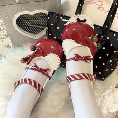 Japanische Erdbeere Big Head Schuhe Lolita Niedlich Runde Zehen Niedriger Absatz Mary Janes Kleine Lederschuhe Mittelhoher Absatz Mädchen JK Uniform Schuhe