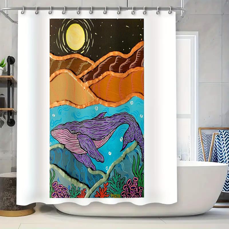 

Ocean Whale Shower Curtain Sea Life Decor Blue Whale Bathroom Set Nautical Decor Whale Pattern Fabric Shower Curtain Coastal Hom W60H190(CM)-1 Pcs