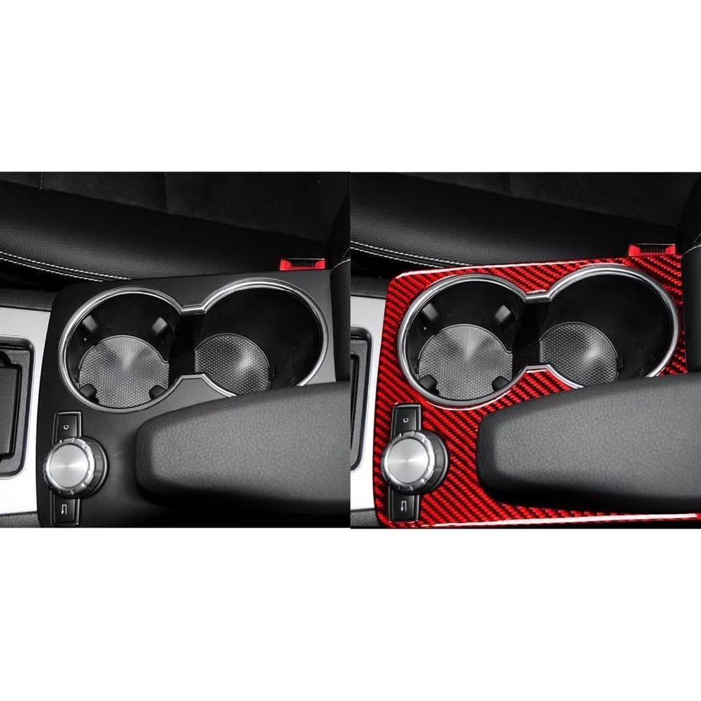 Red Carbon Fiber Central Console Armrest Water Cup Holder Frame Cover Trim for Mercedes-Benz C-Class W204 C180 C200 C250 Coupe Sport C300 C63 AMG