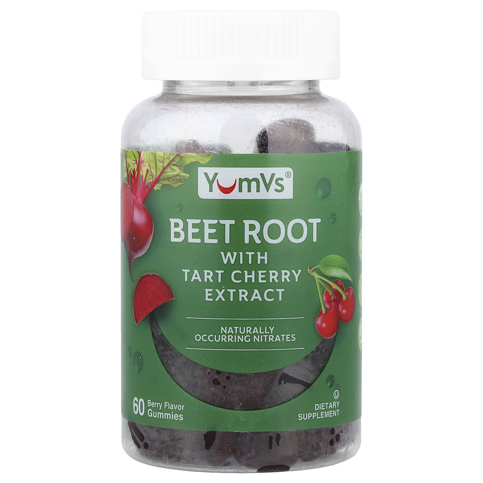 

YumVs, Beetroot Tart Cherry Extract Gummies, Berry, 60 Gummies