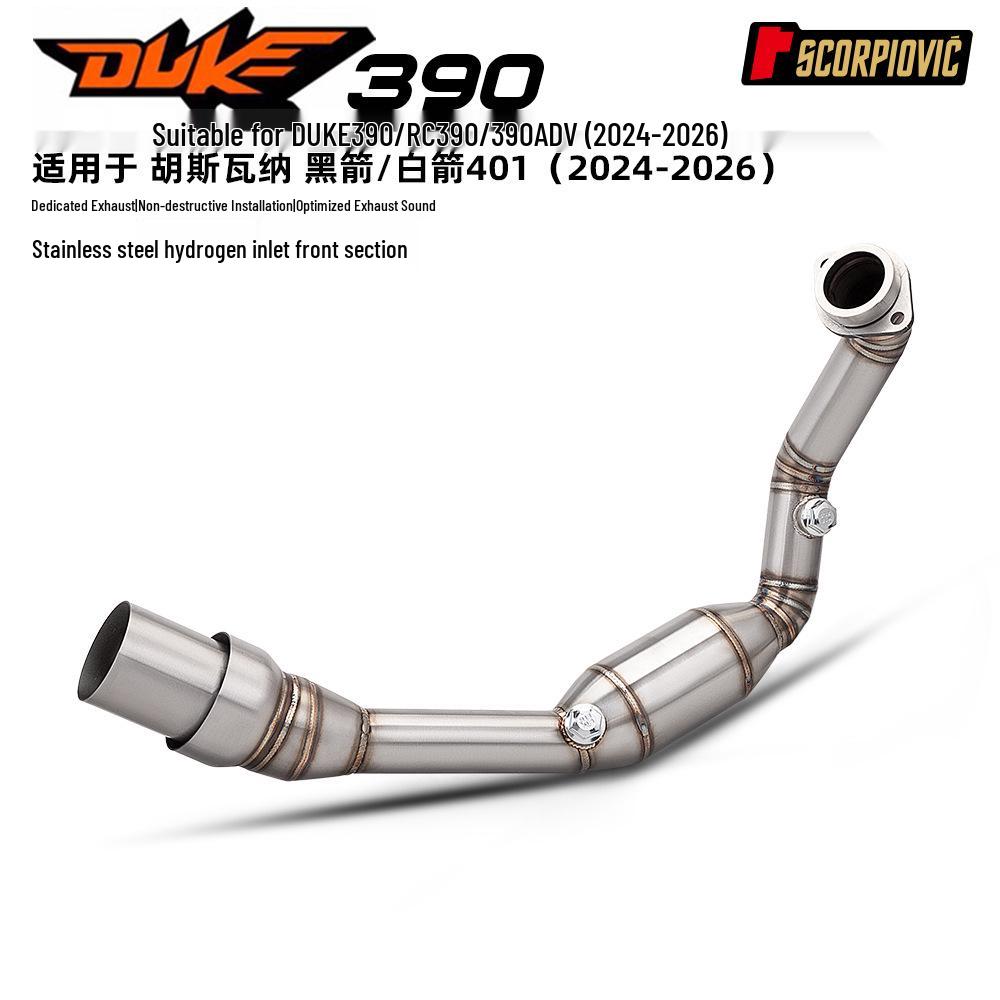 390 DUKE, RC 390, 390 ADV Exhaust Front Section with O2 Sensor Port for Husqvarna Black Arrow & White Arrow 401.