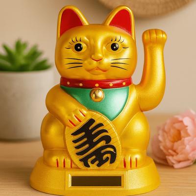 Estatueta Gato da Sorte Maneki Neko Alimentada por Energia Solar