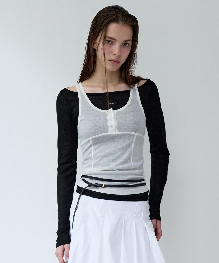 ROLAROLA Sleeveless Layered T-Shirt Set Bk+Wh