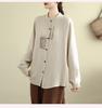 Cotton and Linen Large Size Retro Chinese Embroidered Long-sleeved Shirt Shirt Spring and Autumn Loose All-match Linen Blouse Women