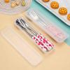 Cute Strawberry Chopsticks Spoon Fork Cutlery Set With Case Portable Travel Stainless Steel Tableware Kitchen Utensils