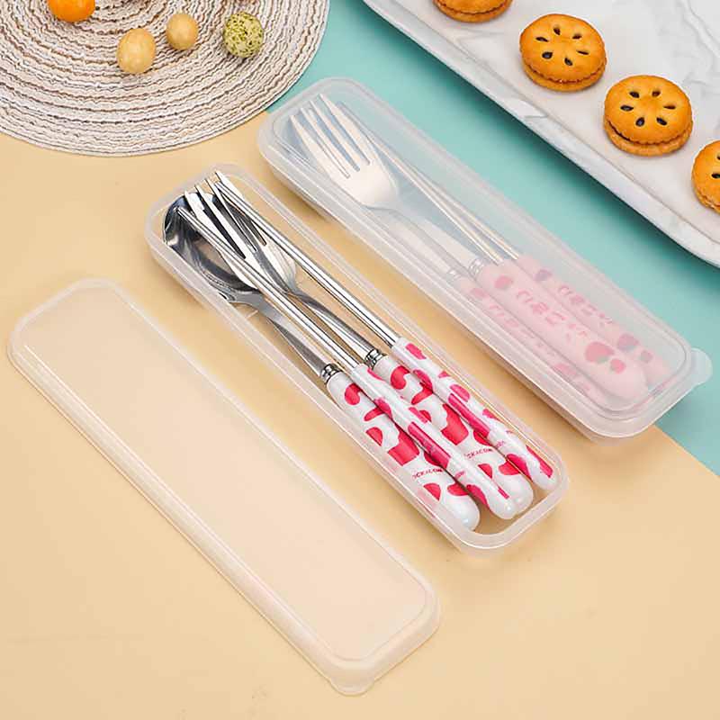 Cute Strawberry Chopsticks Spoon Fork Cutlery Set With Case Portable Travel Stainless Steel Tableware Kitchen Utensils