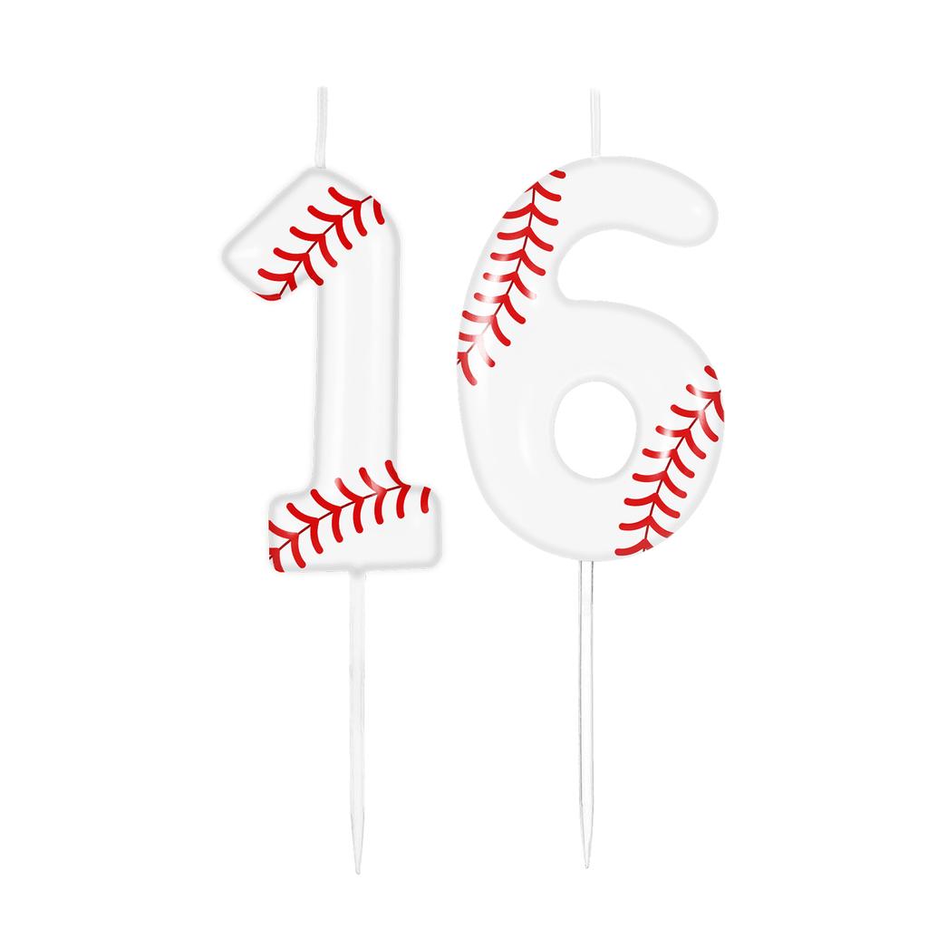 Baseball Themed Birthday White Number0-9 Candles, Boys Girls Kids Happy Birthday Cake Topper Reunions Theme Party Supplies Gifts