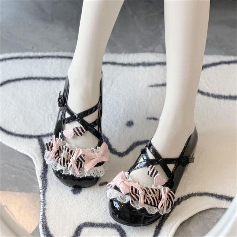 Lolita shoes cute college temperament small leather shoes sweet bow lace JK Japanese single shoes women