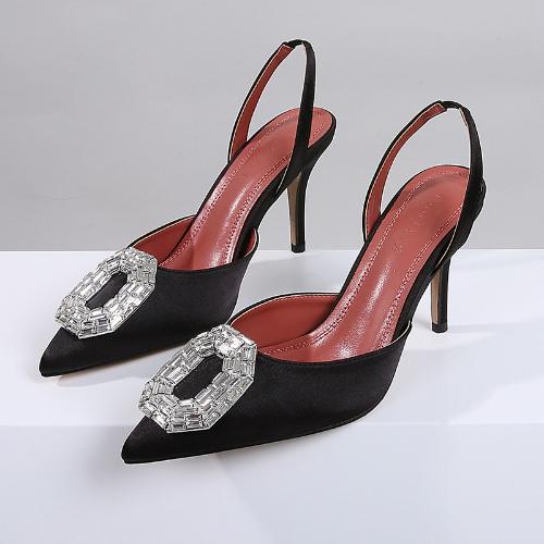 Fashion Elegant Rhinestone Satin Stiletto Heels Pointed Toe Women Sandals Summer Fashion Shoes