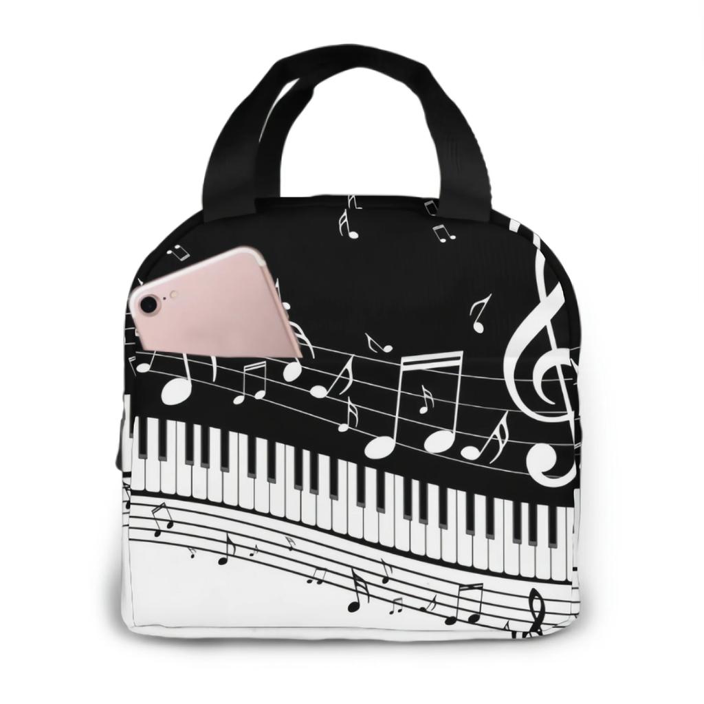 Piano Keys With Musical Lunch Bag Adult Tote Bag Reusable Lunch Box Container For Women Men School Office Work