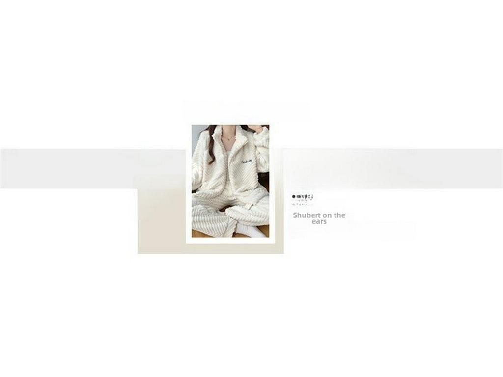 Pijamale Jacquard din Fleece Coral pentru Femei: Cardigan drăguț, călduros, cu guler înalt cu fermoar pentru toamnă și iarnă