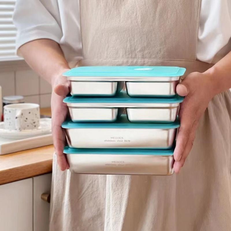 304 Stainless Steel Lunch Snack Box 2 Compartment Portable Grids Bento Fruit Food Storage Containers for Camping School