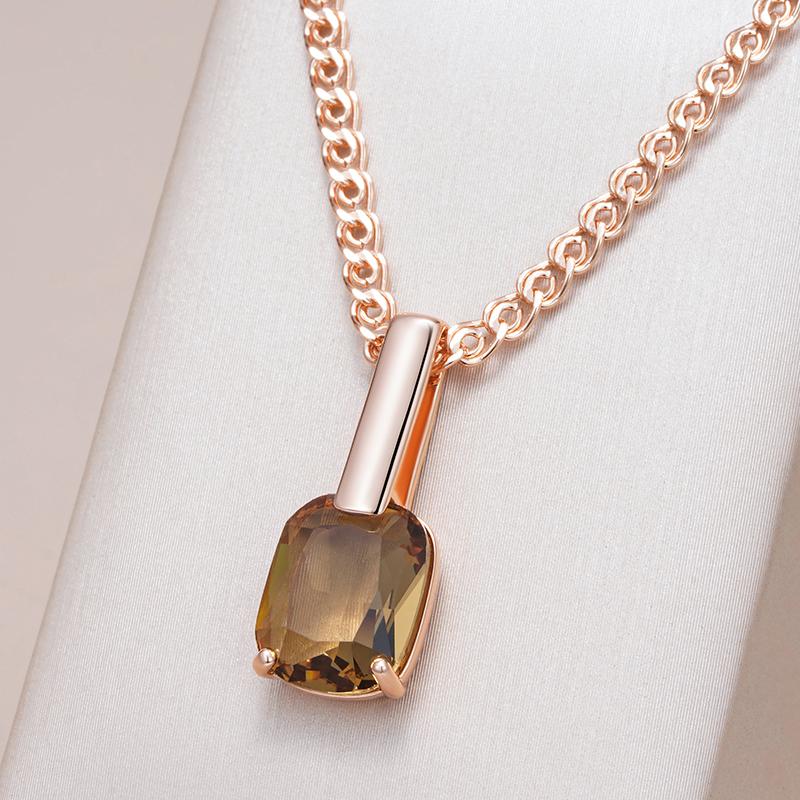 Square Brown Natural Zircon Pendant Necklace For Women Fashion  Rose Gold Color High Quality Bride Wedding Jewelry
