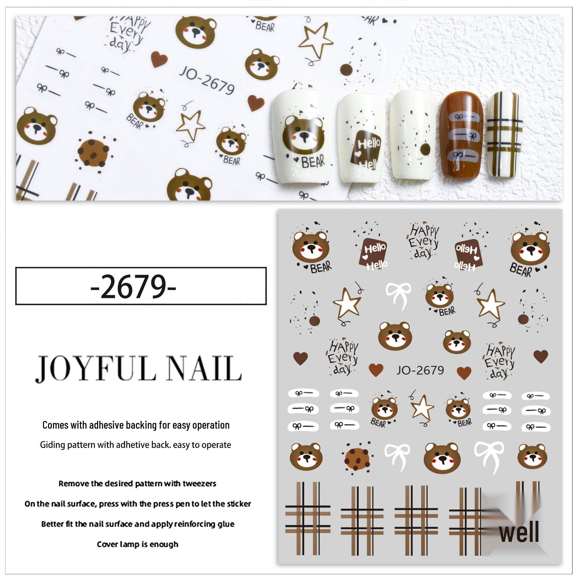 Cute Bear, Flower & Stars Adhesive Nail Stickers