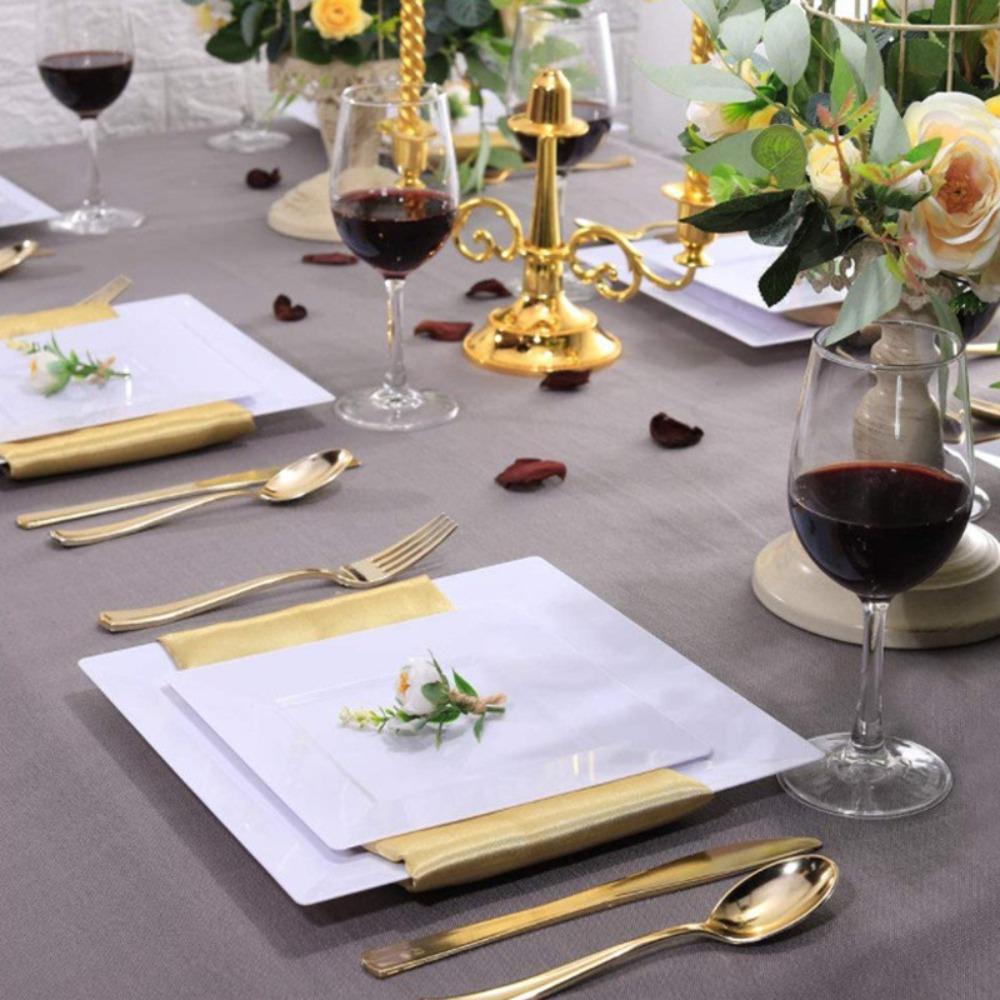 10Pcs Hard White Square Plate Plastic Dessert Dish Kitchen Tableware Party Appetizer Plate  Salad