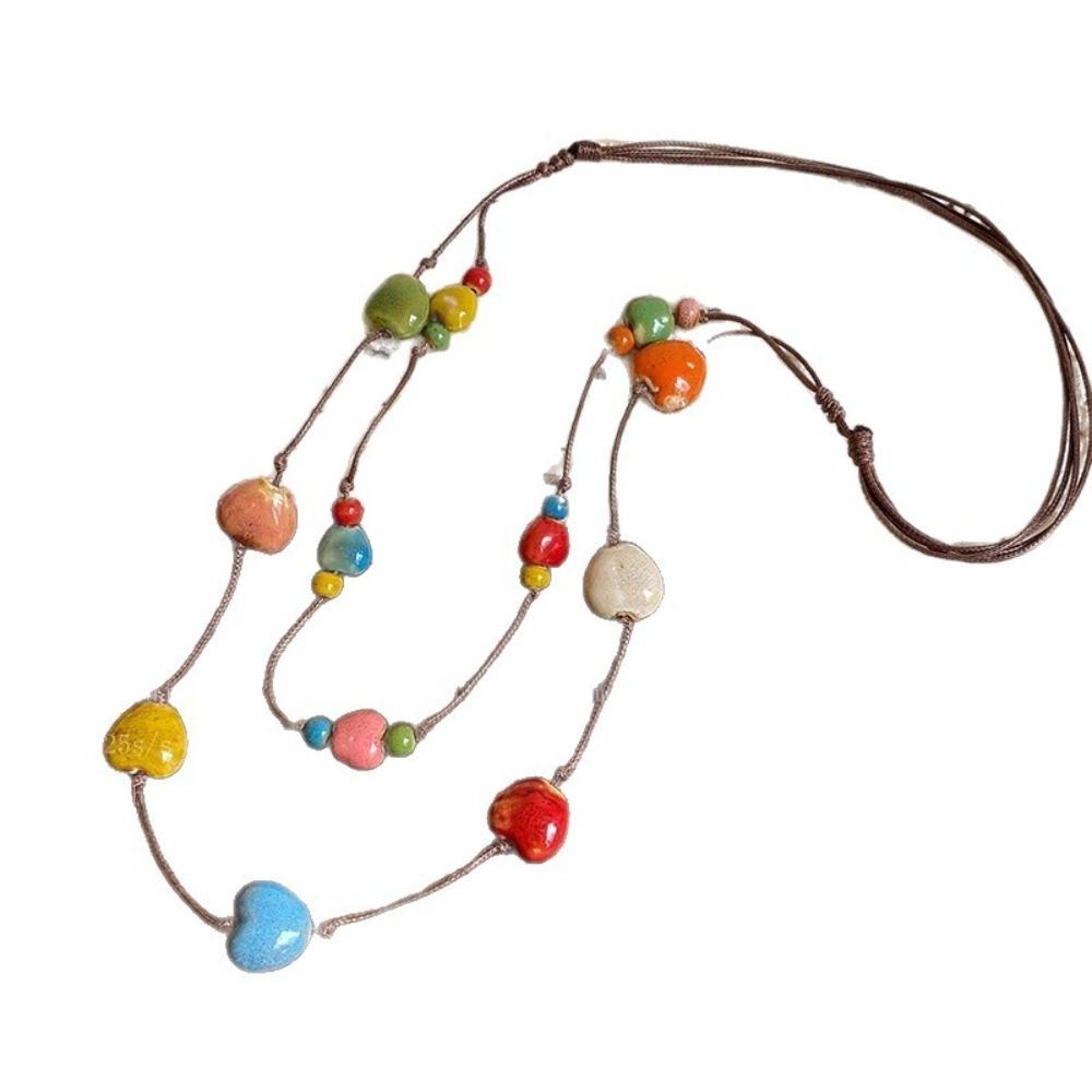 Adjustable Colorful Ceramic Necklace Woven Rope Boho Style Necklace for Women Fashion