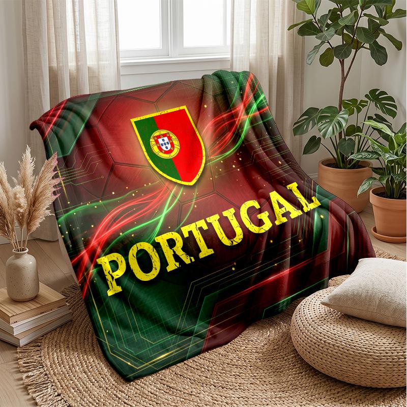 Portugal Football Printed Flannel Blanket Skin Friendly Warm Decorative Throw for Indoor Couch Bed Daily Use