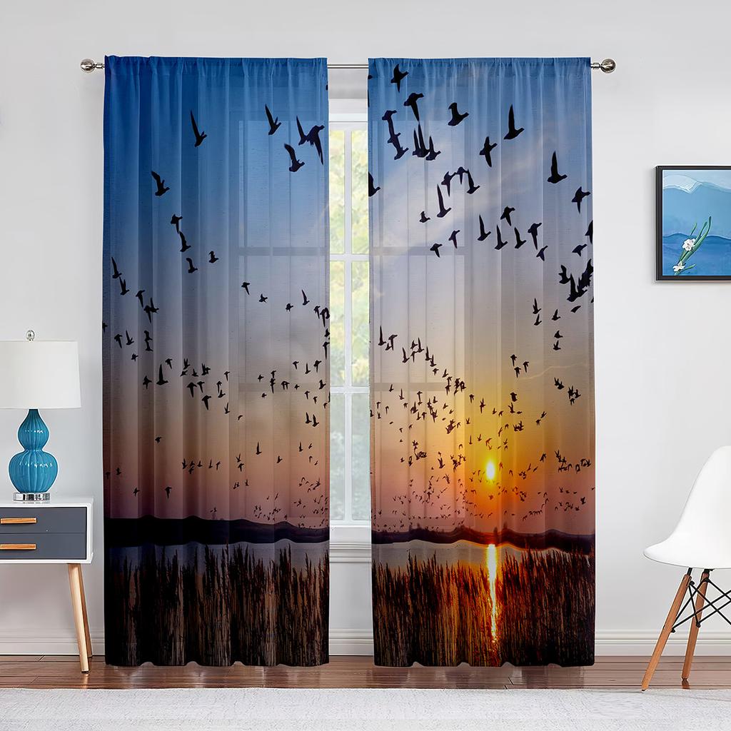 Vögel Fliegende Tiere Sonnenuntergang Himmel Transparente Vorhänge für Wohnzimmer Chiffon Voile Vorhang Schlafzimmer Küche Tüllvorhang Fenstervorhänge