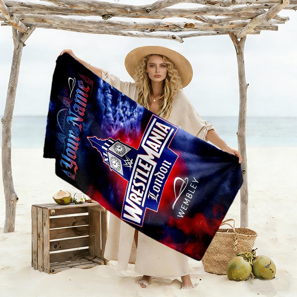 Wrestlemania Customized Name Beach Towel Super Soft & Absorbent Perfect for Traveling Yoga Camping and Swimming