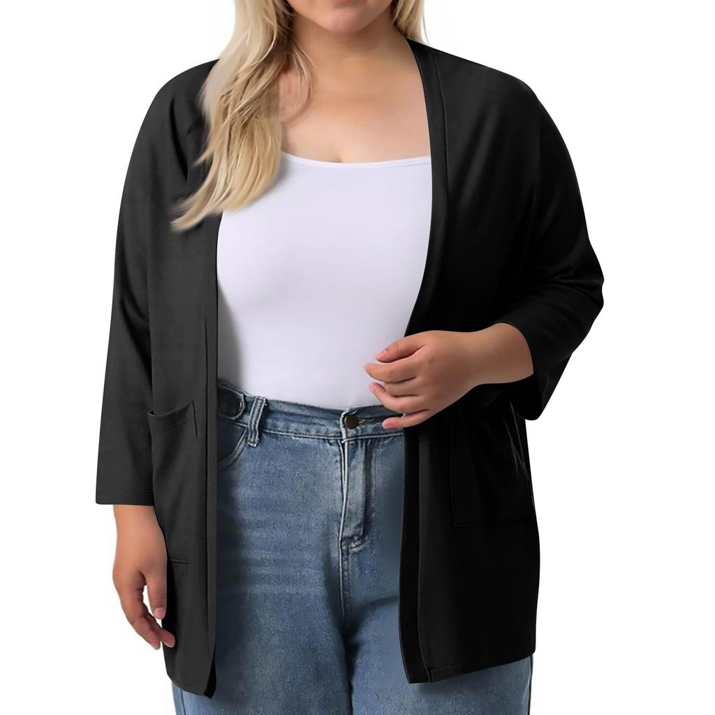 Women's Fall And Winter Fashion Casual Soild 3/4 Sleeve Mid-Length Cardigan Jacket