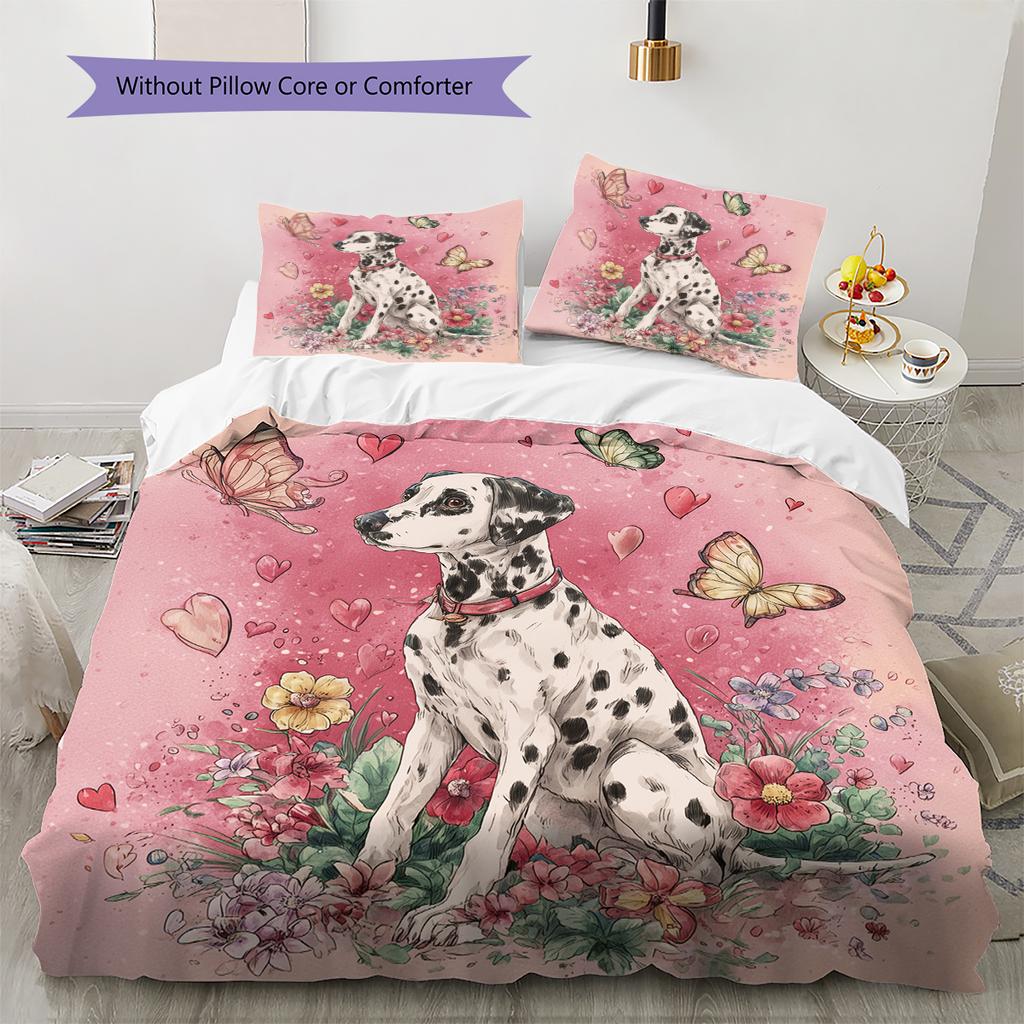 Pink Dalmatian Pattern Bedding Home Decoration Birthday Gift (1 * Duvet Cover + 2 * Pillowcase, Without Core)