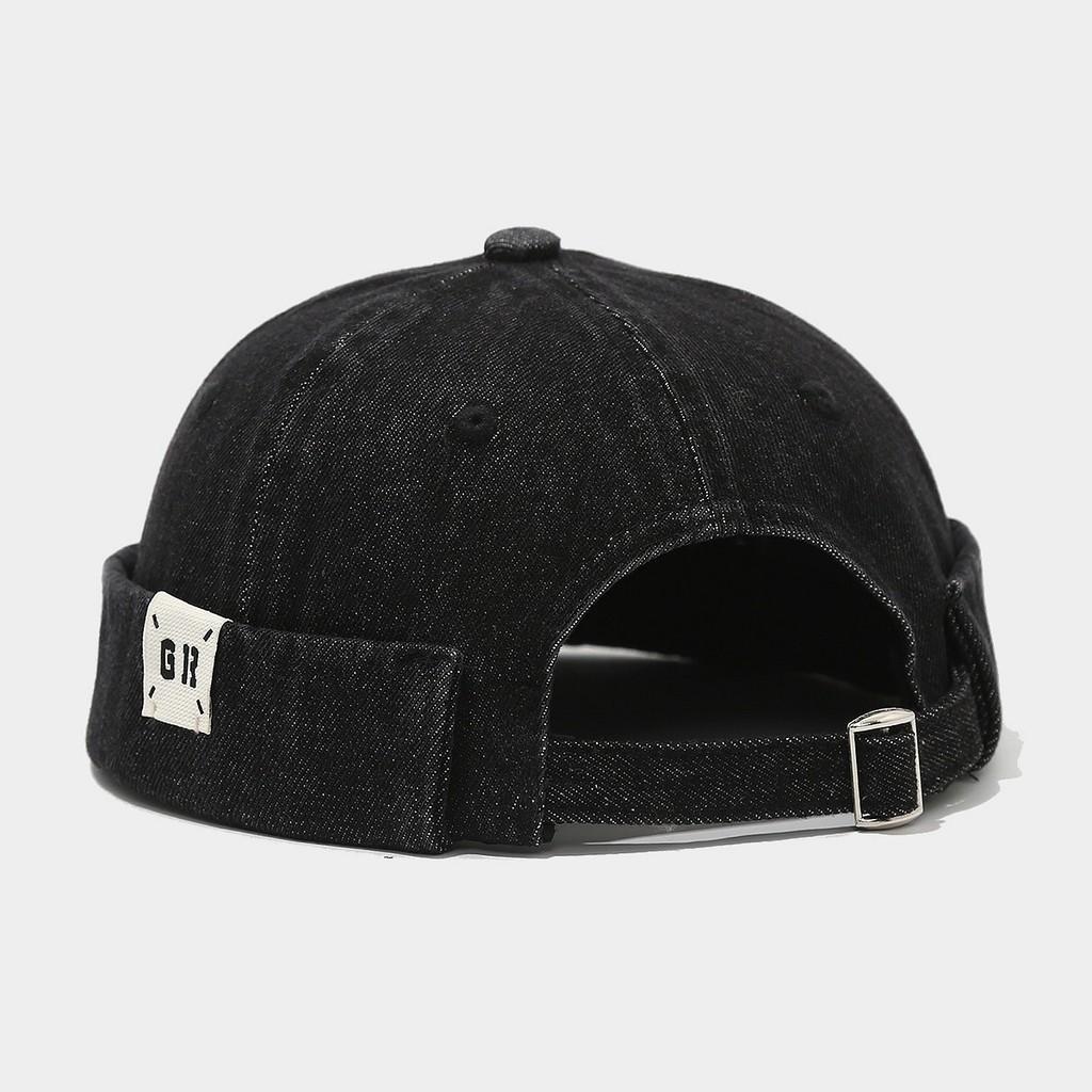 Denim Cap For Men Women Summer Adjustable Breathable Billless Hat With Letter Embroidery Black