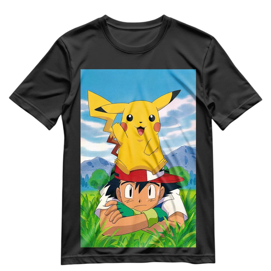 Pokemon T Shirt Retro Ash Ketchum And Pikachu Graphic Shirt S-XXXL S