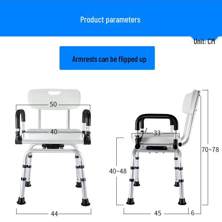 Adjustable Non-Slip Shower Chair with Armrests for Elderly, Disabled, and Pregnant Users