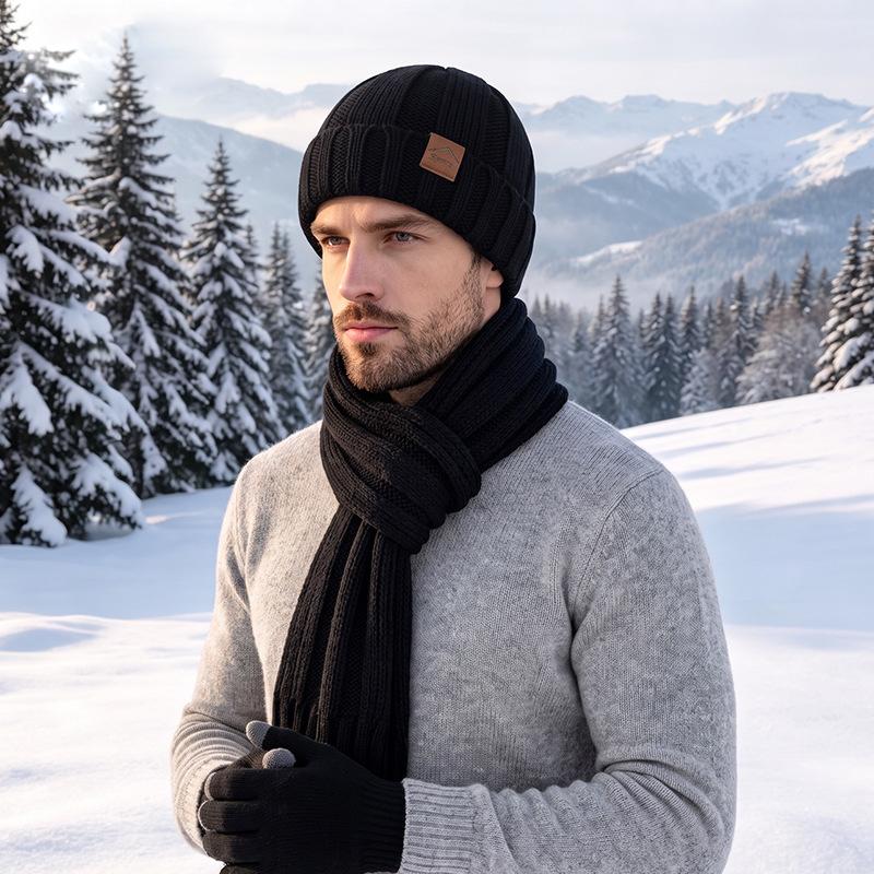 3 Piece Winter Knit Beanie Scarf Gloves Set for Men Women Warm Touch Screen Hat Long Scarf