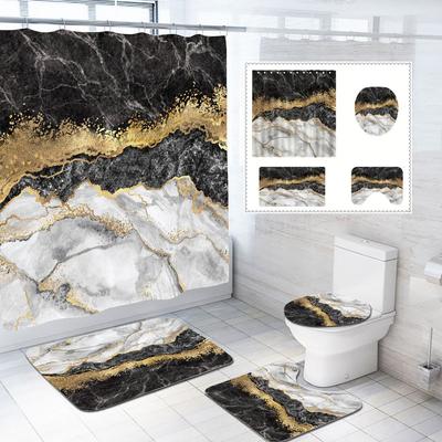 Badezimmer Duschvorhang Bodenmatte Vierteiliges Set, Marmor-Stil, Trennvorhang Bodenmatte Dreiteiliges Set