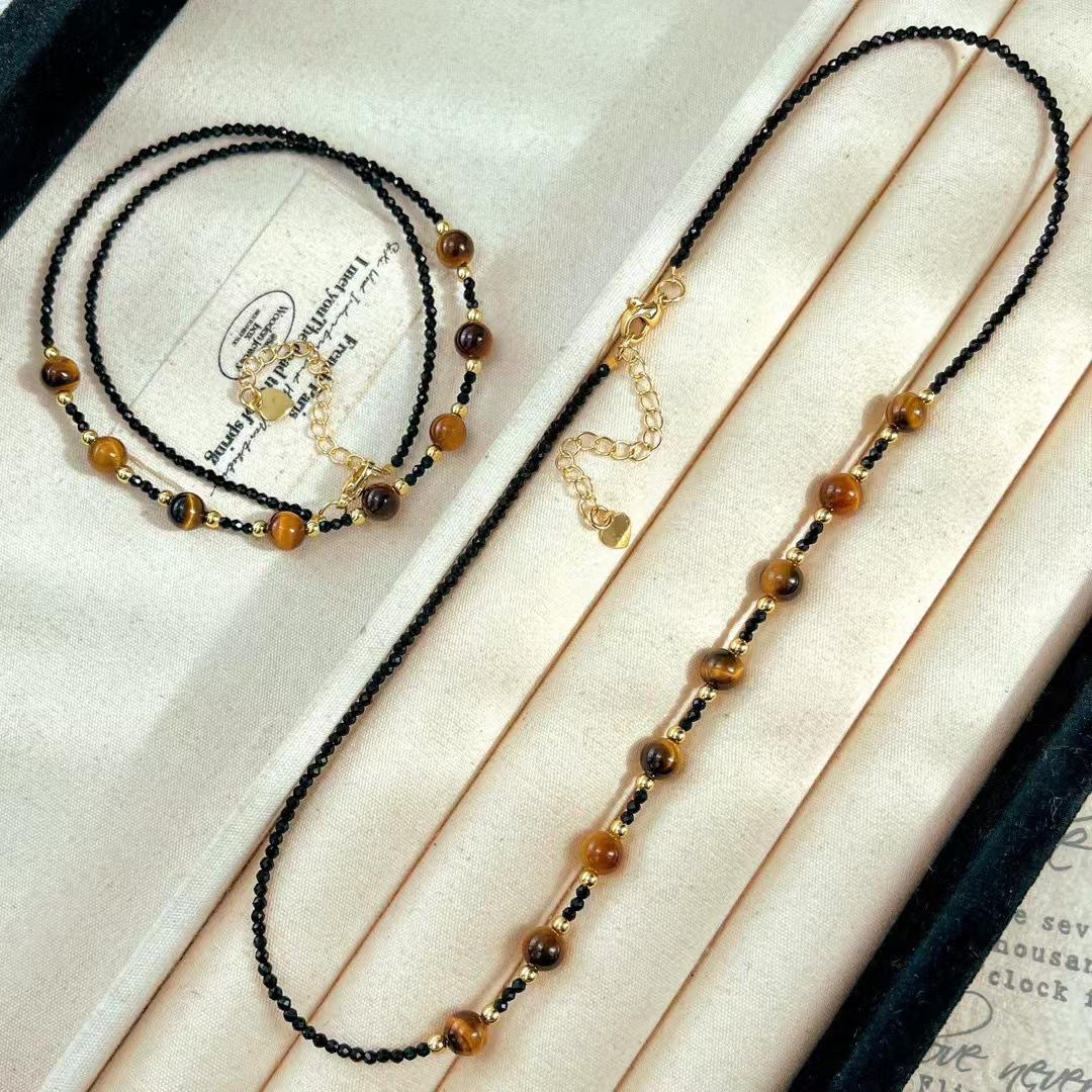 Retro High Quality Autumn And Winter Natural Tiger S Eye Stone Collarbone Chain Necklace