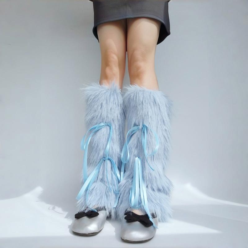 Comfortable Plush Leg Sleeves Bows Decors Women’s Winter Wear Legwarmers Easy To Clean Cold Weather Essential