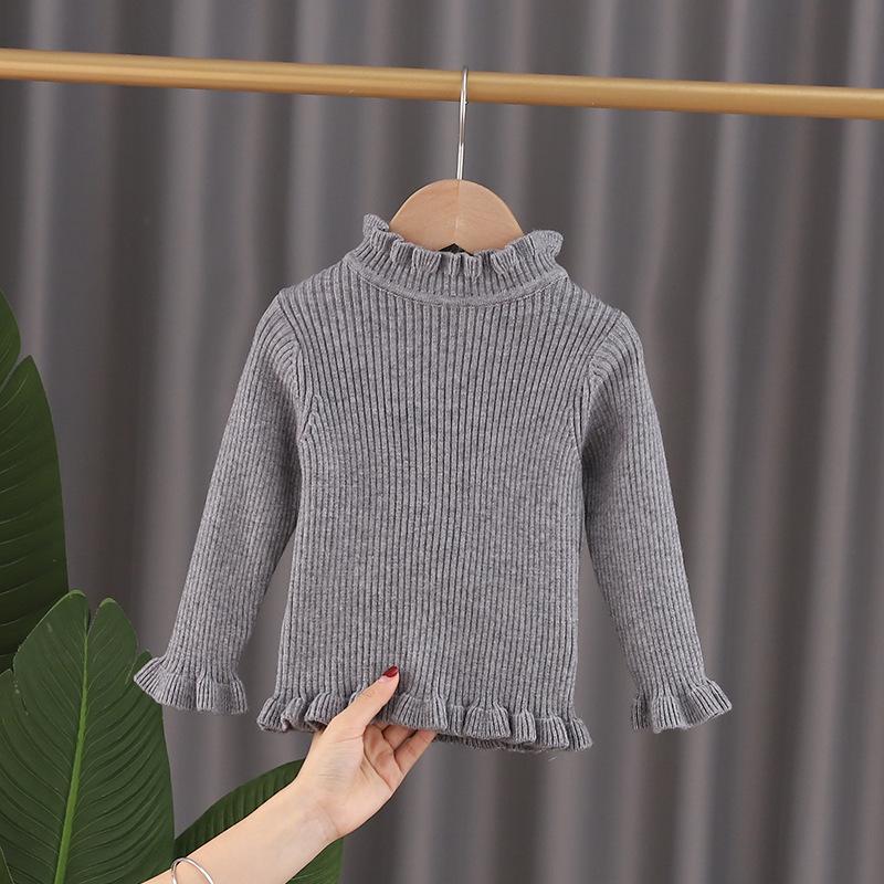 

Вязаный свитер с оборками для девочек на осень-зиму - Мягкий воротник-стойка, корейский стиль 90 cm серый
