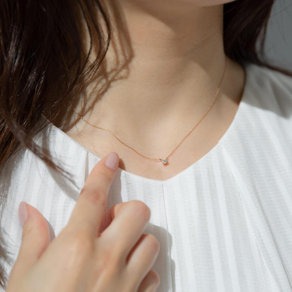 LEGAN Necklace 1 Diamond Natural Diamond K18PG Pink Gold 4 Prongs Made In Japan 0.1ct Women's