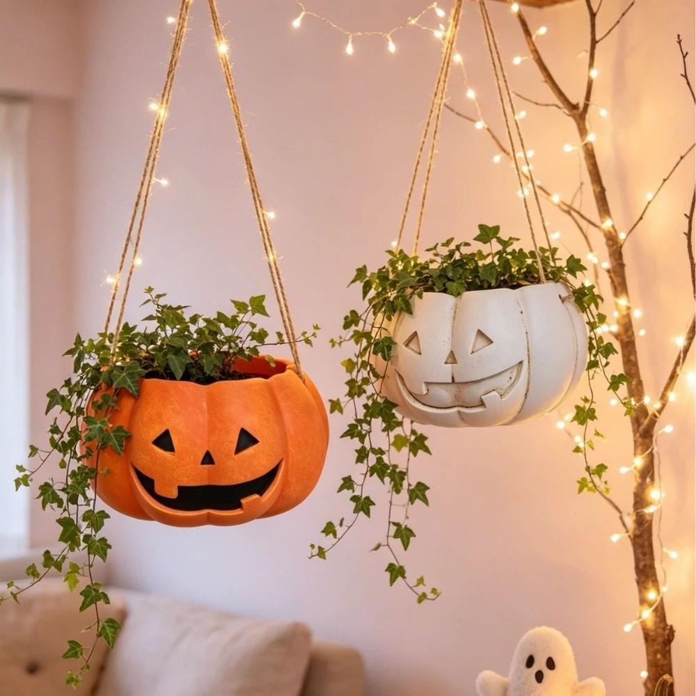 Plastic Pumpkin Hanging Planter Creative Small Halloween Flower Pot Succulents Decorative Swing Pumpkin Plant Basket