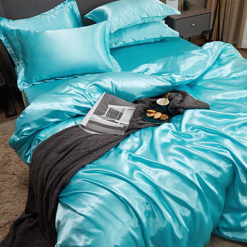 Imitation Silk 4-Piece Bedding Set: Duvet Cover, Fitted Sheet, Smooth Ice Silk Feel