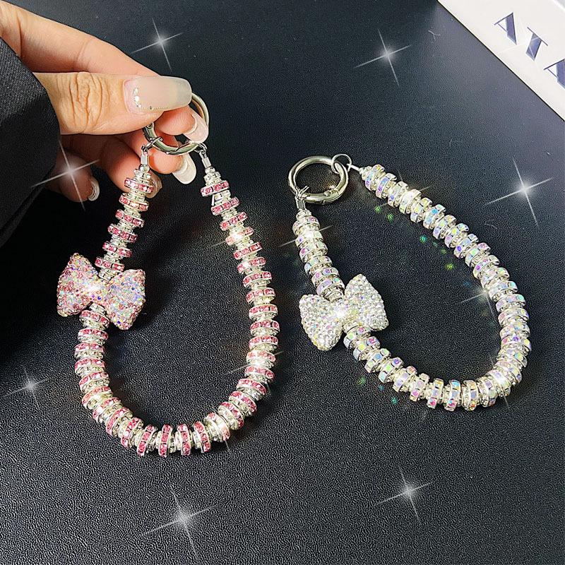 Luxurious High-End Rhinestone Bowknot Phone Chain Clip Rhinestone Ring Handheld Phone Chain Wrist Short Lanyard Pendant