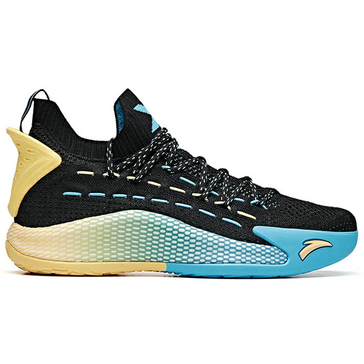 New Anta KT5 Thompson Cushioning Anti Slip And Wear Resistant Mid Top Performance Basketball Shoes Black Blue Yellow 112021102-2
