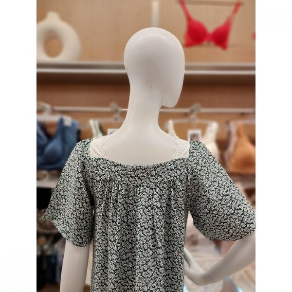 Barbara Women S Green Leaf Rayon Homewear dreSS Agw4621l