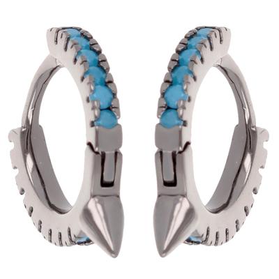 [Q2903] - Silver Hoop Earrings 'Navajos' Turquoise Gray (rhodium Plated) - 11 Mm 1. 5 Mm
