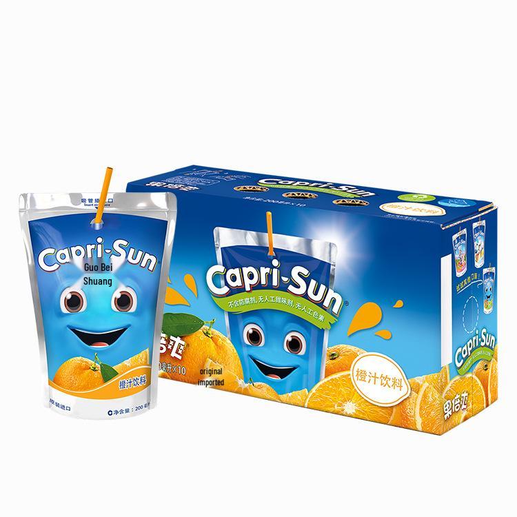 Imported 200ML Fruit Juice Packs (10 Bags) - Children's Healthy Drink with Orange & Grape Flavors, Rich in Vitamin C.