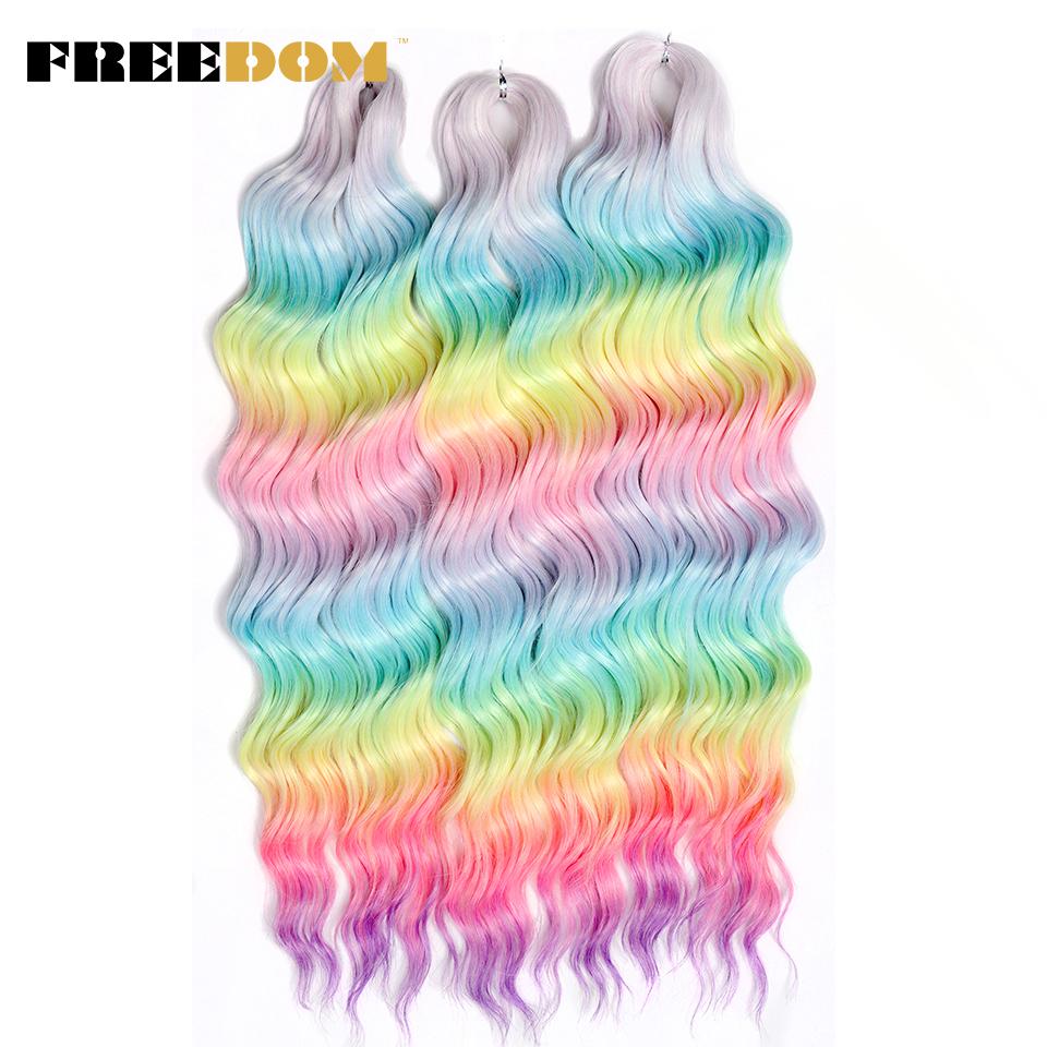 FREEDOM Synthetische Flecht-Haarverlängerungen Tief Gewellt 24 Zoll Lang Lockige Braids Haare Ombre Braun Regenbogen Twist Häkel-Haar