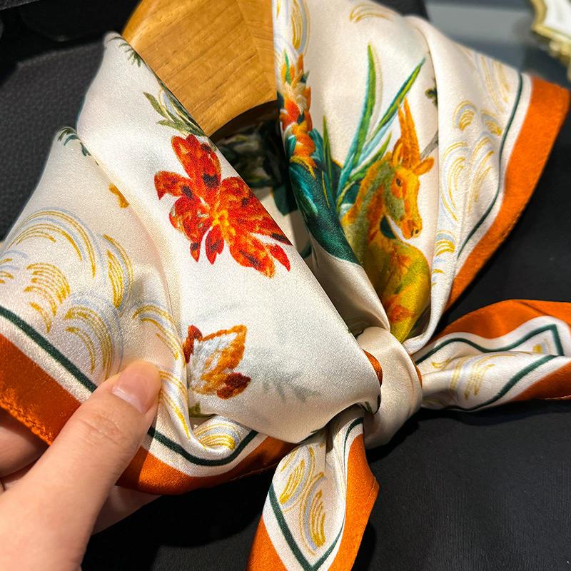 New 100% Natural Real Silk Scarf Women Bandana Square Scarves Wrap Kerchief Mulberry Spring Fashion Luxury High Quality Hijab