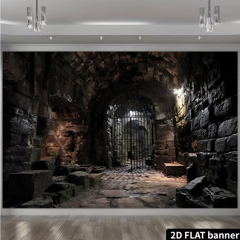 A two-dimensional floor map of a medieval dungeon background cloth suitable for Halloween party decorationzyc