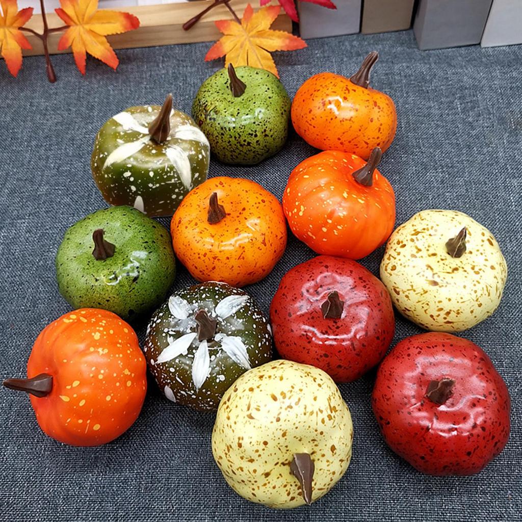 Fake Foam Pumpkin Set 12Pcs/set Colorful Simulated Pumpkins Ornament for Thanksgiving Fall Autamn Table Decoration