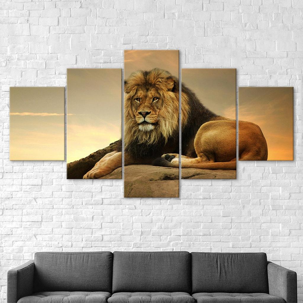 Lion The King Of Beasts Jungle Wild Forest Empire 5 Piece Five Panel Wall Canvas Print Modern Art Poster Home Decor Gift For Him For Her