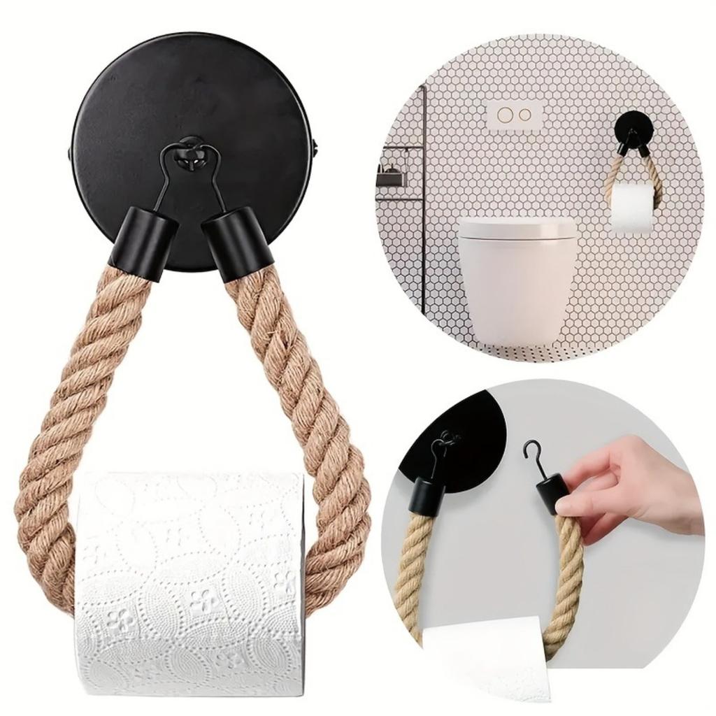 Retro Hemp RopeToilet Roll Paper Holders Punchless Wall Mounted Rack Washroom Decor Tissue Holder Bathroom Storage Accessories