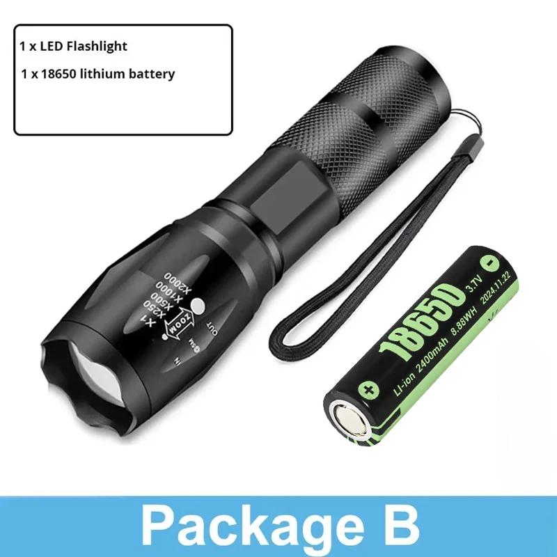 High Power T6 LED Flashlights Camping Torch 5 Light Modes Zoom Light Aluminum Alloys Waterproof Material Use 18650 Battery